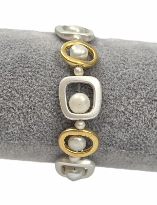 7" Silver and Gold Mod Magnetic Clasp Bracelet