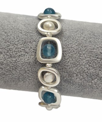 7" Silver and Aqua Mod Magnetic Clasp Bracelet