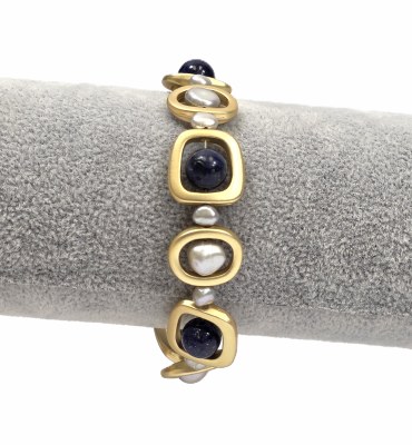 7" Gold and Lapis Mod Magnetic Clasp Bracelet