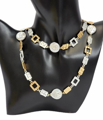 39" Gold and Silver Pearl Coin Geometric Chain Magnetic Clasp Necklace