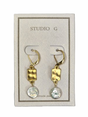 Gold With Freshwater Pearl Coin Geometric Earrings