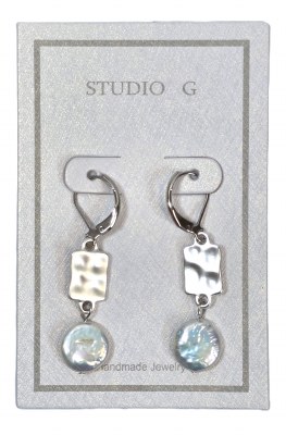 Silver With Pearl Coin Geometric Earrings