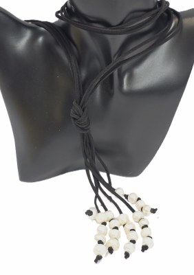 30" Black Suede and Freshwater Pearl Tassle Necklace