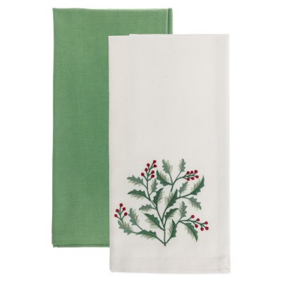 Set of Two 28' x 20" Holly and Green Kitchen Towels