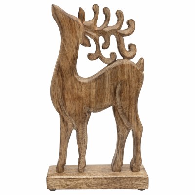 13" Brown Flat Mango Wood Reinder Statue