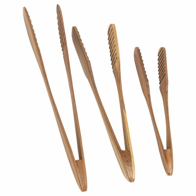 Set of Three Teak Wood Tongs