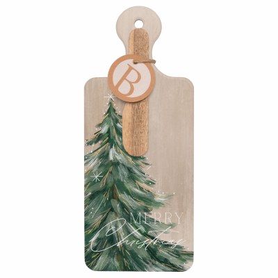 12" x 5" "Merry Christmas" Gilded Christmas Tree Serving Board With a Spreader