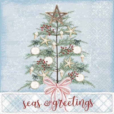 6.5" Square "Seas & Greeting" Coastal Christmas Tree Lunch Napkins
