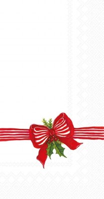9' x 5" Red Bow With Holly Guest Towels