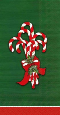 9" x 5" Candy Canes on a Green Background Guest Towels