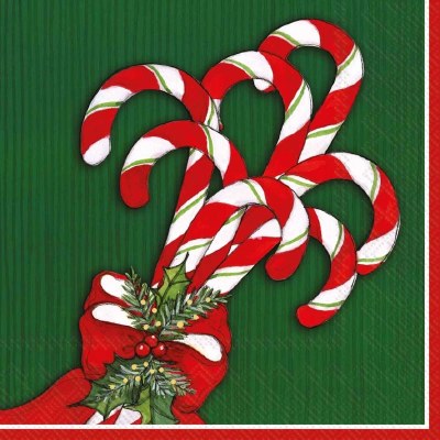 6.5" Square Candy Canes on a Green Background Lunch Napkins