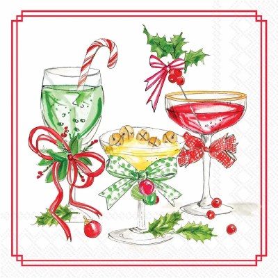 5" Square Candy Cane Cockails Beverage Napkins
