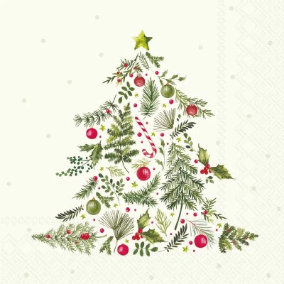 5" Square Christmas Branches Tree Beverage Napkins