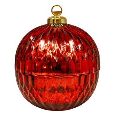5" Round LED Red Glass Ornament Candle