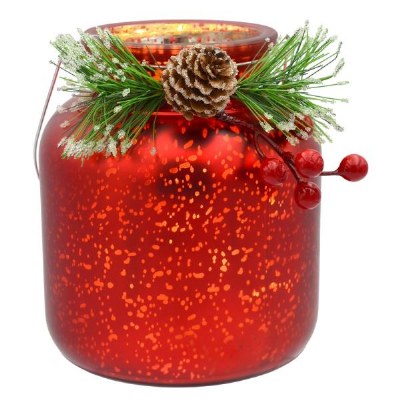 6" LED Red Glass Lantern