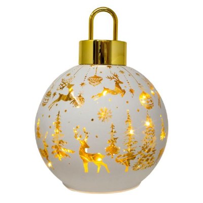8" LED White and Gold Ornament Shape Globe