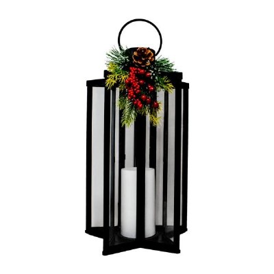 20" LED Black Star Lantern With a LED Candle
