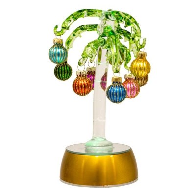 9" LED Glass Palm Tree With Ornaments Figurine