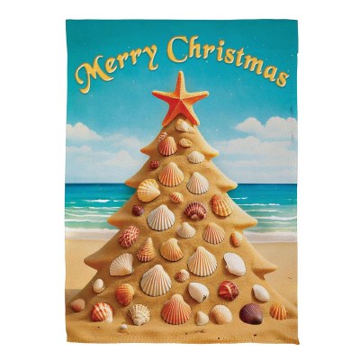 18" x 13" "Merry Christmas" Sand and Seashell Christmas Tree Mini Coastal Garden Flag
