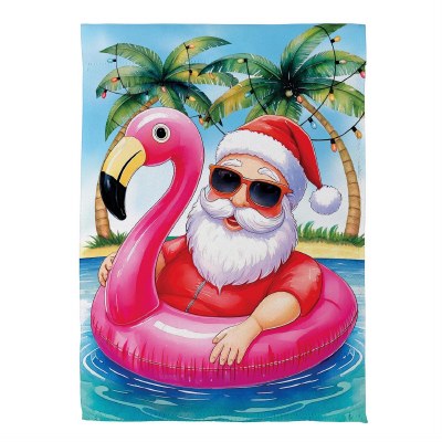 18" x 13" Santa in a Flamingo Float Mini Coastal Garden Flag