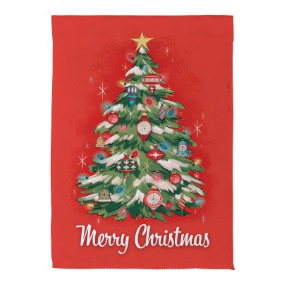 18" x 13" "Merry Christmas" Christmas Tree on Red Mini Garden Flag