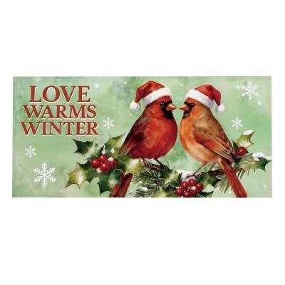 10" x 22" "Love Warms Winter" Love Cardinals Sassafras Doormat Insert