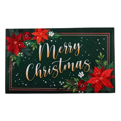 18" x 30" "Merry Christmas" Poinsettias Doormat