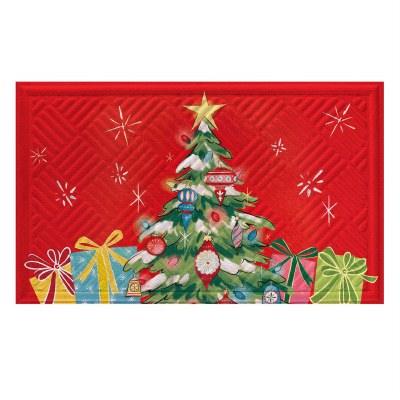 18" x 30" Christmas Tree on Red Background Doormat