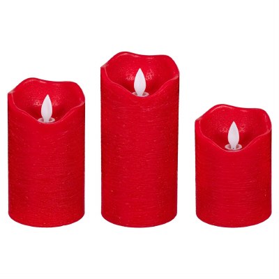 Set of Three LED Red Pillar Candles