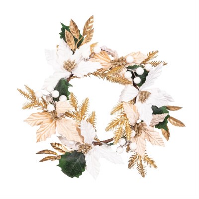 5" Opening Faux White and Champagne Poinsettia Candle Ring