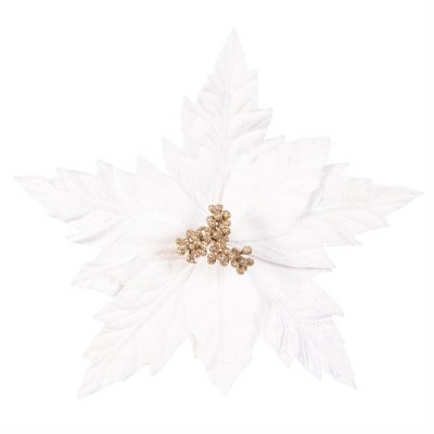Faux White Poinsettia Clip On Ornament