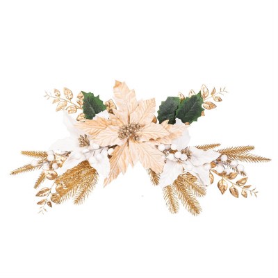 22" Faux Champagne and White Poinsettia Swag