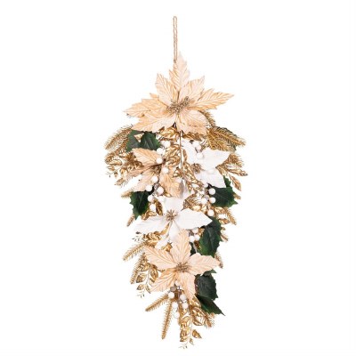 24" Faux Champagne and White Poinsettia Drop