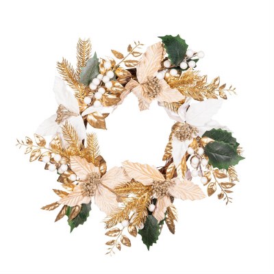 16" Faux Champagne and White Poinsettia Wreath