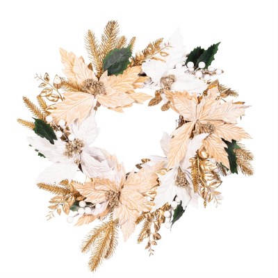 20" Faux Champagne and White Poinsettia Wreath