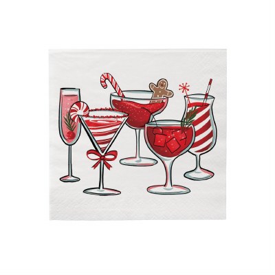 5" Square Red and White Christmas Cocktails Beverage Napkins