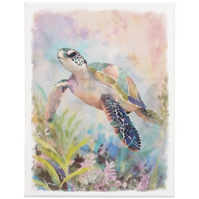 12" x 9" Colorful Sea Turtle Coastal Canvas