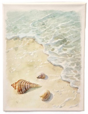 12" x 9" Shoreline With Shells Coastal Canvas