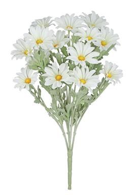 19" Faux White Daisy and Frost Leaves Bush