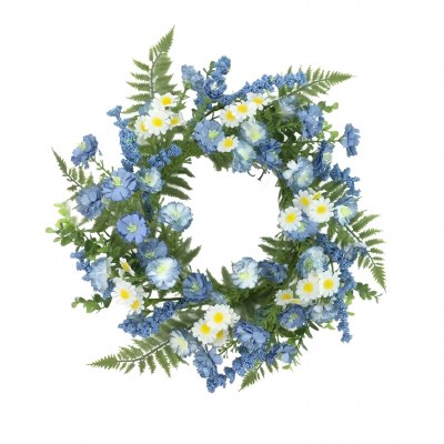 6.5" Opening Faux Blue Mixed Flowers Candle Ring