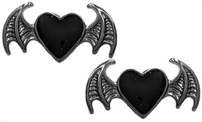 Black Heart With Bat Wings Stud Earrings