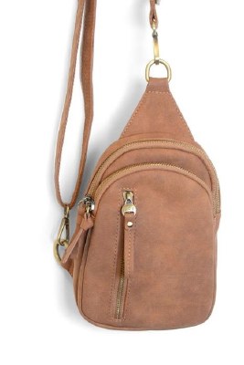 8" x 6" Walnut Faux Suede Skyler Sling Purse
