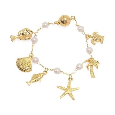 Gold Toned and Faux Polystone Pearls Coastal Charm Bracelet