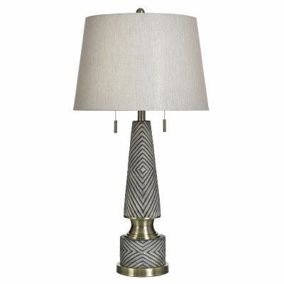 33" Taupe and Distressed Bronze Diamond Polyresin Table Lamp