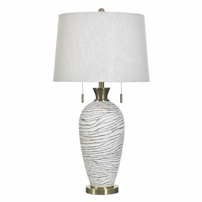 33" White and Distressed Bronze Double Pull Chain Polyresin Table Lamp
