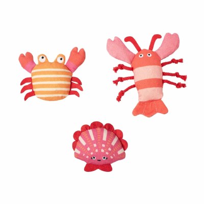 Set of Three Clam, Crab, and Lobster Canvas Dog Toys