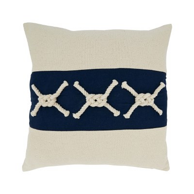 18" Sq Navy Rope Decorative Coastal Pillow