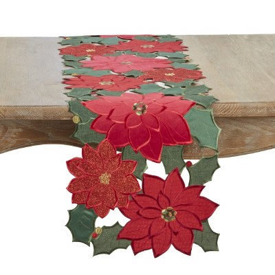14" x 72" Red Poinsettia Cutout Table Runner