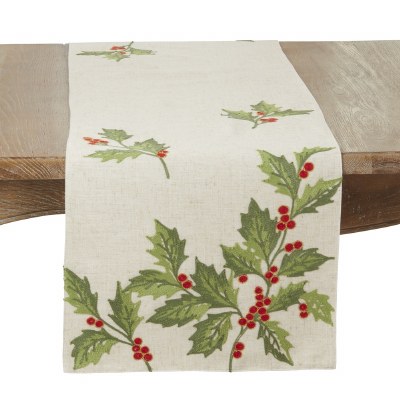 16" x 70" Holly Leaves Table Runner