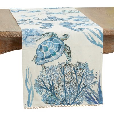 16" x 72" Blue Sealife Coastal Table Runner